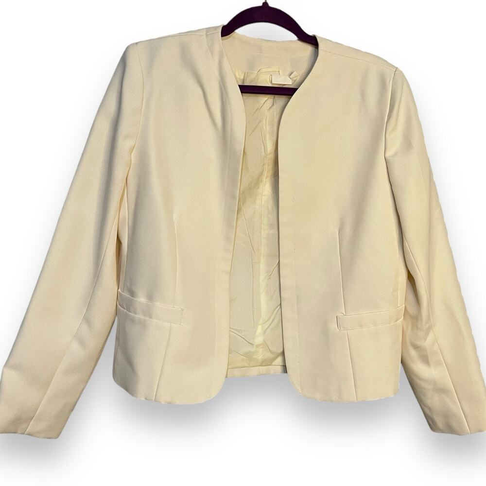 EH Woods Blazer Jacket Women's 10 Ivory White VTG Lined Business Casual Formal